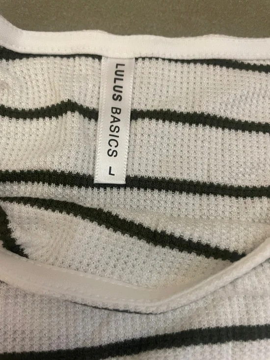 Lulus Basics Sydnee Cream And Olive Green Striped Long Sleeve Top White - Picture 2 of 6